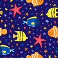 Sea fish and starfish. Cute cartoon sea animals. Seamless pattern Royalty Free Stock Photo