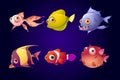 Sea fish, tropical colorful aquarium creatures set