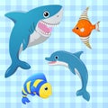 Sea fishes set. Vector fish. Cartoon cute character. . Hand draw illustration. Royalty Free Stock Photo