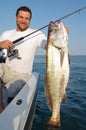 Sea fishing. Big Meager fish salmon bass Royalty Free Stock Photo