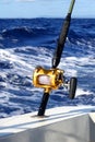 Sea fishing reel. Beautiful Atlantic Ocean. Yacht. Royalty Free Stock Photo