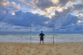 Sea Fishing, surf fishing scene, man waiting for fish Royalty Free Stock Photo