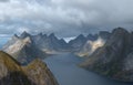 sea and fjord from Reinebringen mountain Lofoten Islands, Norway