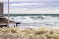 Sea foam and powerful sea splash wave