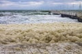 Sea foam and powerful sea splash wave