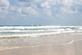 Sea foam on the sandy beach at Bat Yam, Israel