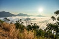 Sea of Fog covers the area on the top of hill Doi Phu Thok, Chiang Khan, Loei, Thailand Royalty Free Stock Photo