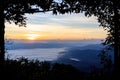 Sea of fog at dawn in the mountains Royalty Free Stock Photo