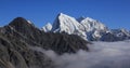 Sea of fog in the Gokyo Valley and peaks of Ama Dablam, Cholatse and Tobuche