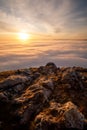 Sea of Fog in mountains before sunrise in austrian alps