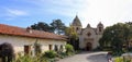 Panorama of Soft Afternoon Light on Historic Church and Gardens, Carmel Mission, Big Sur, California, USA Royalty Free Stock Photo