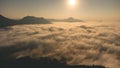 Sea Fog with sunrise covers the area on the top of hill Doi Phu Thok, Chiang Khan, Loei, Thailand Royalty Free Stock Photo