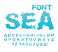 Sea font. Water ABC. Aqua alphabet. Wet Letters. Blue blob Royalty Free Stock Photo