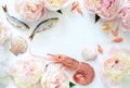 Sea food and flowers background Royalty Free Stock Photo