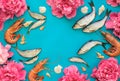 Sea food and flowers background Royalty Free Stock Photo