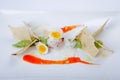 Sea food with fried scallop and quail egg