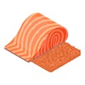 Sea food icon isometric vector. Big piece of fresh red fish and minced fish icon