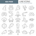 Sea food line icons set for web and mobile design Royalty Free Stock Photo