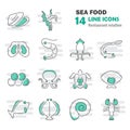 Sea food line icons set for web and mobile design Royalty Free Stock Photo