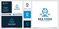 Sea food logo template with spoons and forks to form fish and business card design Premium Vector Royalty Free Stock Photo