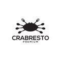 Sea food restaurant logo with creative crab icon incorporated with spoon and fork