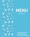 Sea food restaurant menu. Seafood template design, fish dishes. Vector illustration.