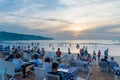 Sea food restaurants on Jimbaran beach in Bali, Indonesia Royalty Free Stock Photo