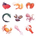 Sea Food Retro Cartoon Icons Set Royalty Free Stock Photo