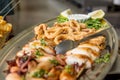 Sea food served on a tray.