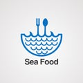 Sea food with water wave logo vector concept, icon, element, and template for company Royalty Free Stock Photo