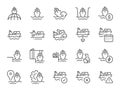 Sea freight icon set. It included the shipping, route, container, dockyard, cargo and more icons.