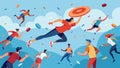 A sea of frisbees flies through the air as players leap and twist each one vying for the upper hand in the thrilling Royalty Free Stock Photo