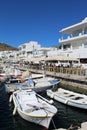 Piso Livardi, Paros / Greece / September 19 2019 : The waterfront at this low key Greek resort. Small boats at the harbor, with