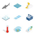 Sea funtime icons set, isometric style Royalty Free Stock Photo