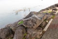 Sea of Galilee, Israel, January 27, 2020: Signs, symbols and inscriptions on stones lying on the shore of the Sea of Galilee
