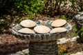 Stone sculpture, two fish and five loaves of bread, Church of Mount of Beatitudes, Israel