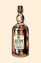 Sea glass bottle of rum. Nautical or marine alcohol, ocean drink of pirates and sailors. Hand drawn monochrome retro Royalty Free Stock Photo