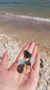 Sea glasses and small stones on female hand