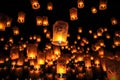 A Sea of Glowing Lanterns: A Stunning Reflection Over Water. Generative Ai