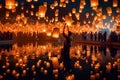 A Sea of Glowing Lanterns: A Stunning Reflection Over Water. Generative Ai