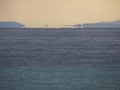 Sea in Greece. Fata morgana mirage on the horizon.