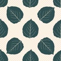 Sea green color aspen leaf seamless vector pattern background. Beautiful hand drawn leaves in fall colors on neutral Royalty Free Stock Photo