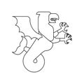 Sea griffin Heraldic animal Linear style. Griffin with fishtail