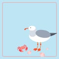 Sea gull and crab illustration