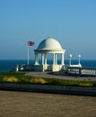 Dome. Shelter and British flag.De la Warr Pavillion. Bexhill, Sussex, UK Royalty Free Stock Photo