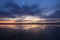 Sea Gulls wait patiently for the sun to rise; dawn at Seaside Beach, Seaside, Oregon. Royalty Free Stock Photo