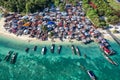 Aerial shot of the Bajau Laut community, sea gypsys of Mabul, Borneo.