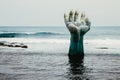 Sea and hand sculpture at Homigot in Pohang, Korea