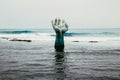 Sea and hand sculpture at Homigot in Pohang, Korea