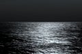 Sea horizon at night. moonlight on the waves. Long exposure